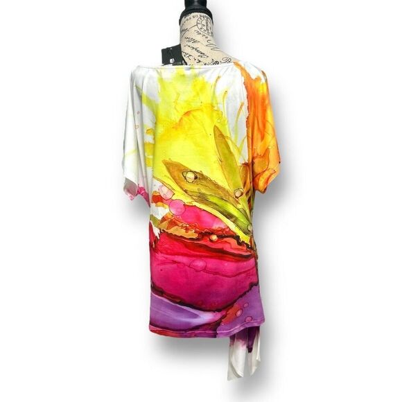 Stylewe 2XL Multicolor Floral Top Tie Hem Raglan Sleeve Lightweight Resort NWT - Picture 5 of 8